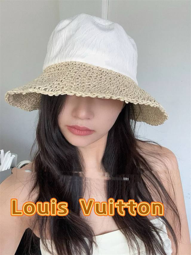 Louis Vuitton baseball cap Louisvuitton hollow straw bucket hat women's 2025 spr