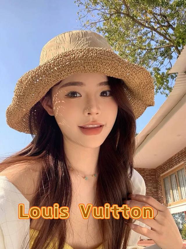 Louis Vuitton baseball cap Louisvuitton hollow straw bucket hat women's 2025 spr