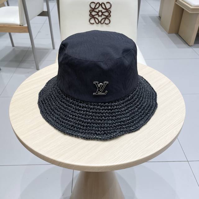 Louis Vuitton baseball cap Louisvuitton hollow straw bucket hat women's 2025 spr