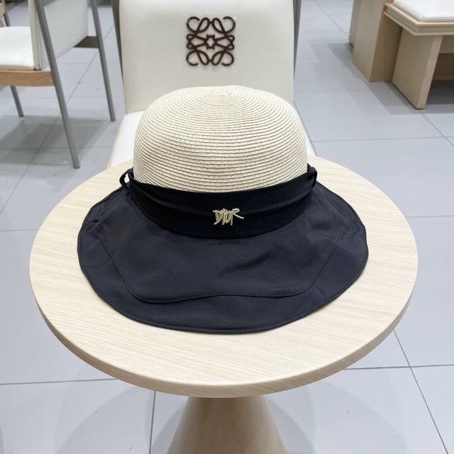 Dior summer large brim bow sun hat women's travel all-match vacation style sun h