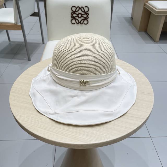 Dior summer large brim bow sun hat women's travel all-match vacation style sun h
