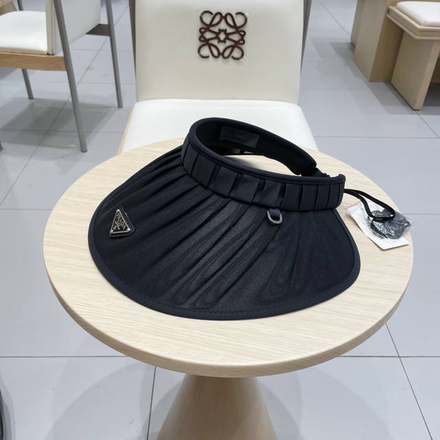 Prada Prada summer new large brim hollow top hat women's outdoor travel pleated