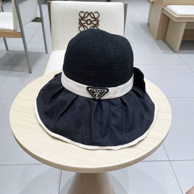 Prada Prada vinyl hat women's summer travel anti-ultraviolet sun hat large brim
