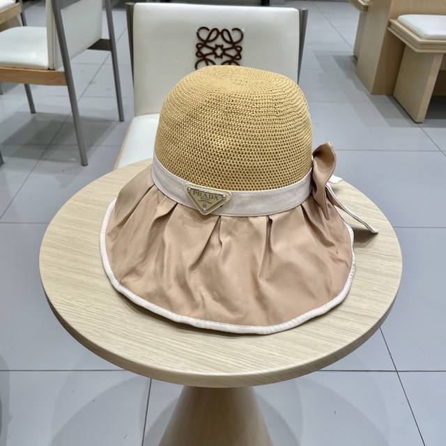 Prada Prada vinyl hat women's summer travel anti-ultraviolet sun hat large brim