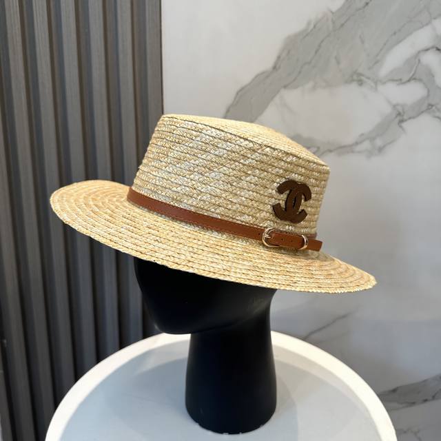 Chanel 2025 new flat-top straw hat, high-end customization, celebrity style, det