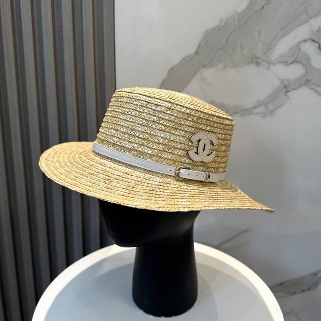 Chanel 2025 new flat-top straw hat, high-end customization, celebrity style, det
