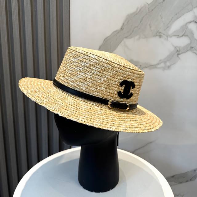 Chanel 2025 new flat-top straw hat, high-end customization, celebrity style, det