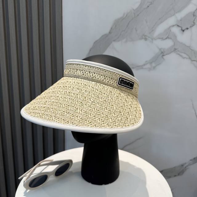 with dust bag Miumiu 2025 new sun hat hollow top headband hat, sun protection an