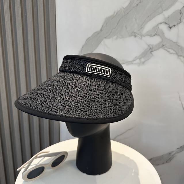 with dust bag Miumiu 2025 new sun hat hollow top headband hat, sun protection an