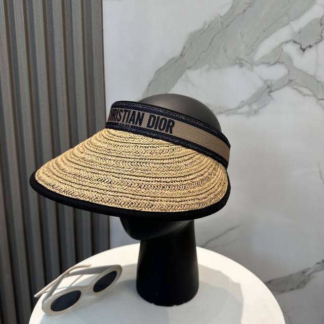 with dust bag Dior 2025 new sun hat hollow top headband hat, sun protection and