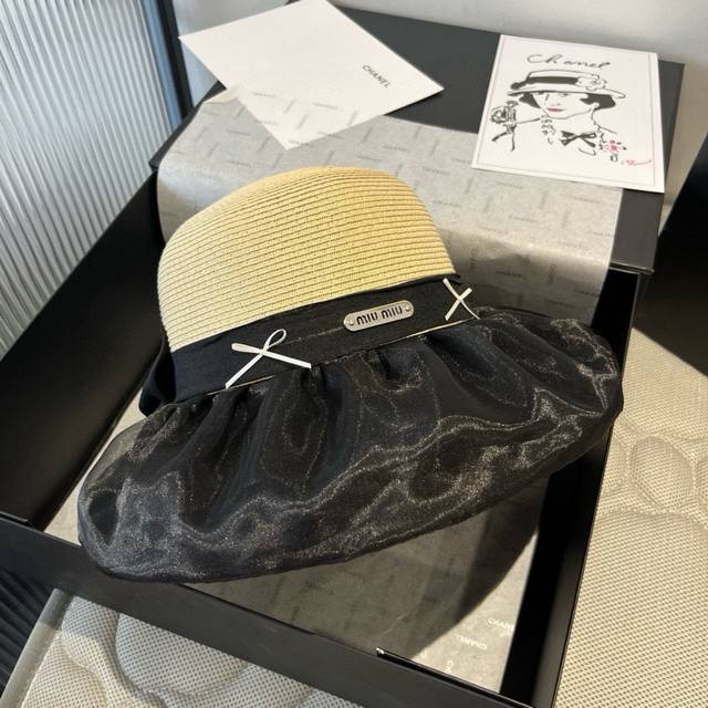 Miumiu new lantern hat, sun hat, UV protection brim, head circumference 57cm