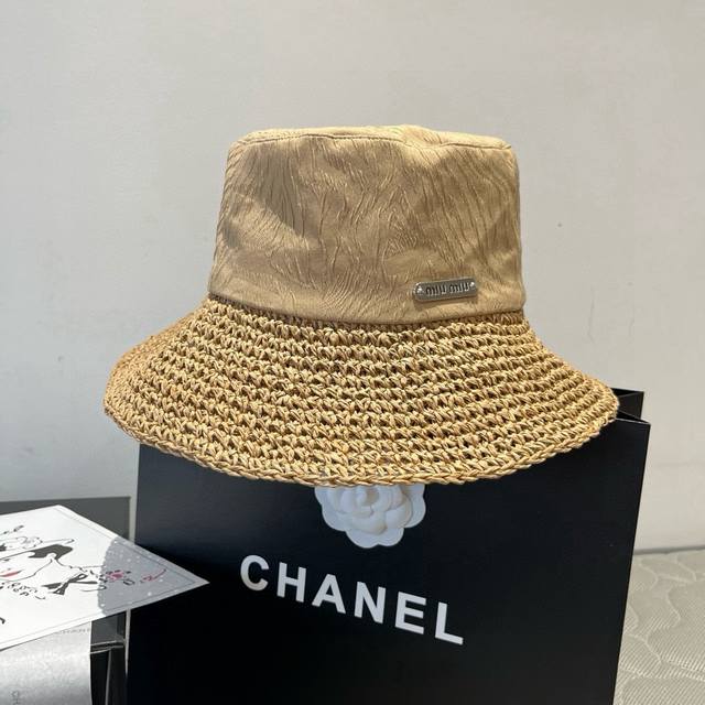 Miumiu new bucket hat, woven and gold-threaded fabric, head circumference 57cm