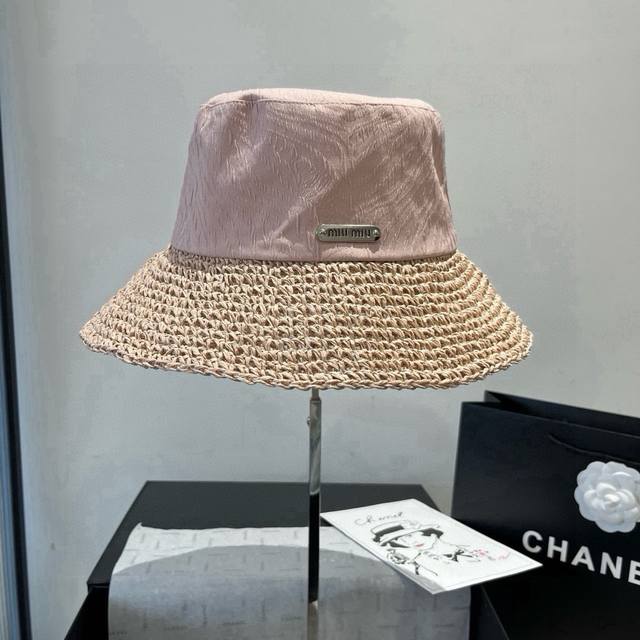 Miumiu new bucket hat, woven and gold-threaded fabric, head circumference 57cm