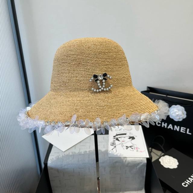 Chanel Raffia straw hat, pure hand-crocheted, high-end custom made, head circumf