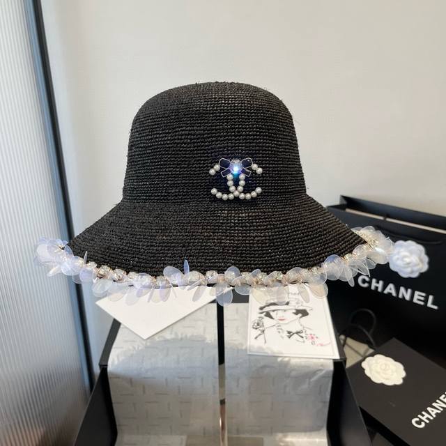 Chanel Raffia straw hat, pure hand-crocheted, high-end custom made, head circumf
