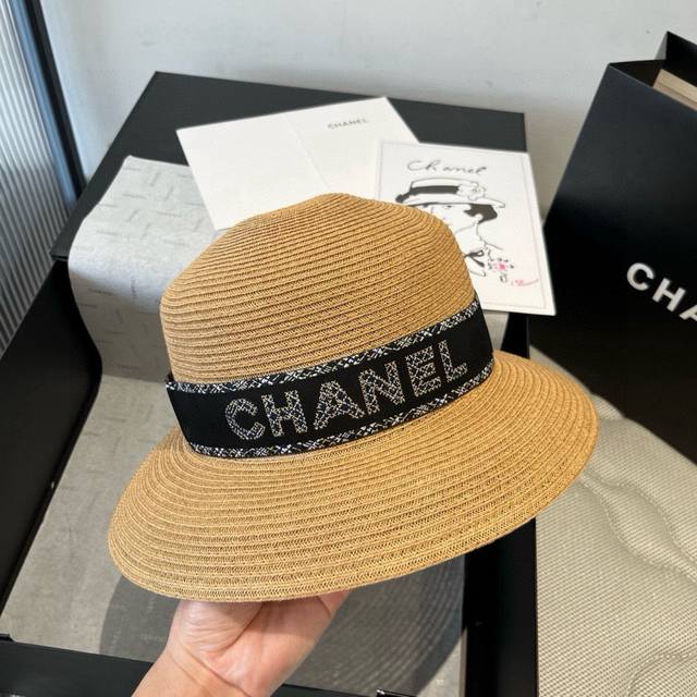 Chanel new straw hat, lady style sun hat, head circumference 57cm