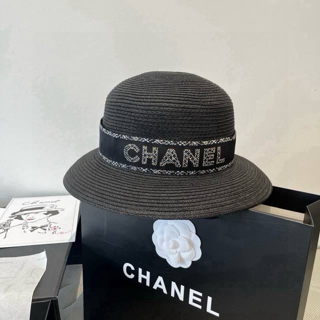 Chanel new straw hat, lady style sun hat, head circumference 57cm