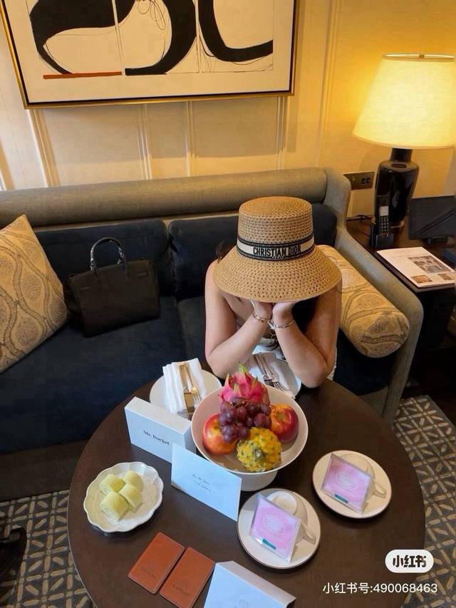 Dior straw hat, hollow hat, official style, one-to-one customization, embossed f
