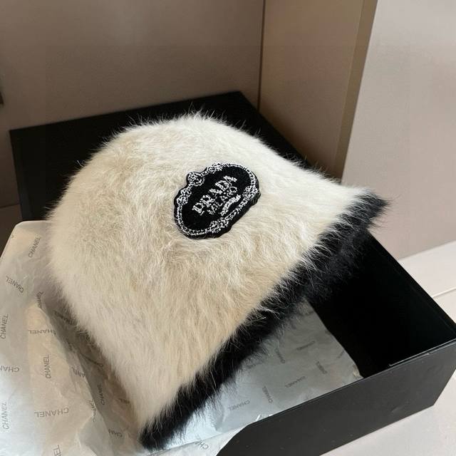 Pprada rabbit fur hat, hand-grabbed fisherman hat, head circumference 57cm