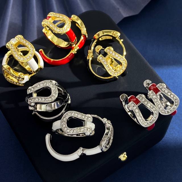 Fred fashion geometric circle oil-drip enamel color full diamond horseshoe round