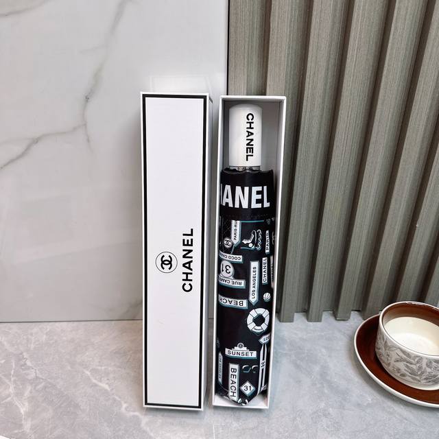Chanel 2025 Summer New Fully Automatic Folding Umbrella. Black coating effective