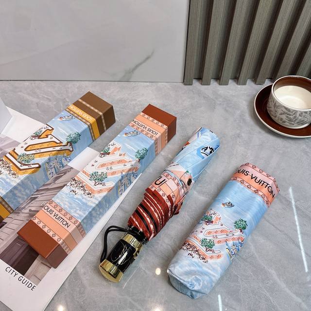 Lv Louis Vuitton Tri-Fold Sunscreen Umbrella, a new summer model. Fully automati