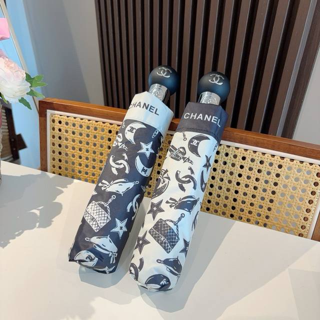 Chanel tri-fold automatic folding umbrella uses Taiwan imported UV anti-ultravio