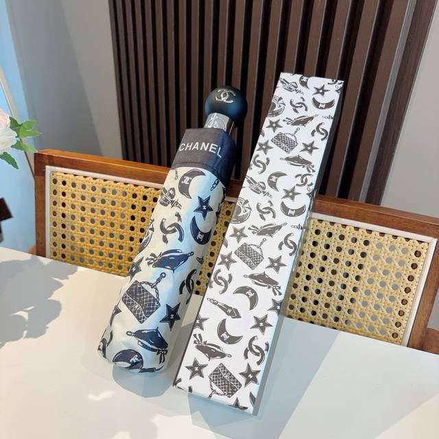 Chanel tri-fold automatic folding umbrella uses Taiwan imported UV anti-ultravio