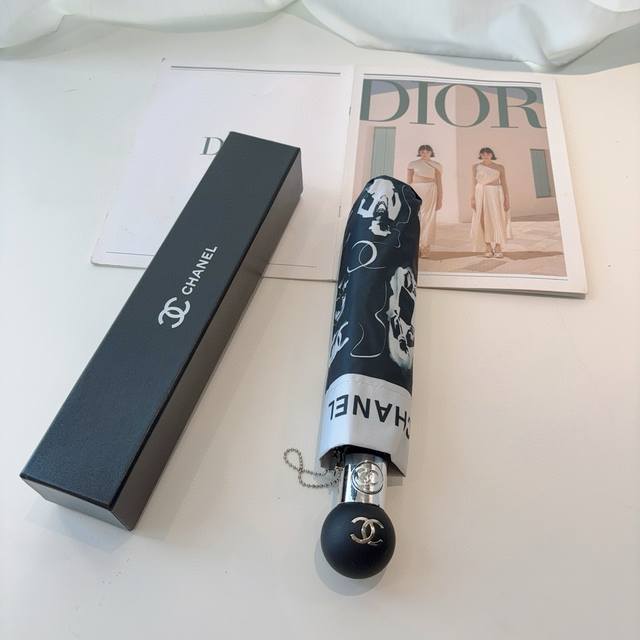Chanel tri-fold automatic folding umbrella uses Taiwan imported UV anti-ultravio