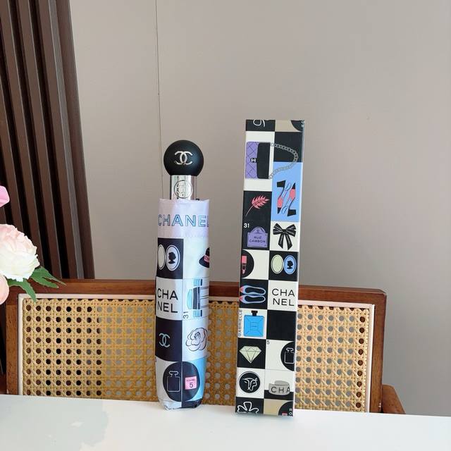 Chanel tri-fold automatic folding umbrella uses Taiwan imported UV anti-ultravio