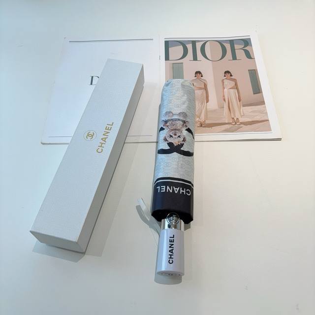 Chanel tri-fold automatic folding umbrella uses Taiwan imported UV anti-ultravio