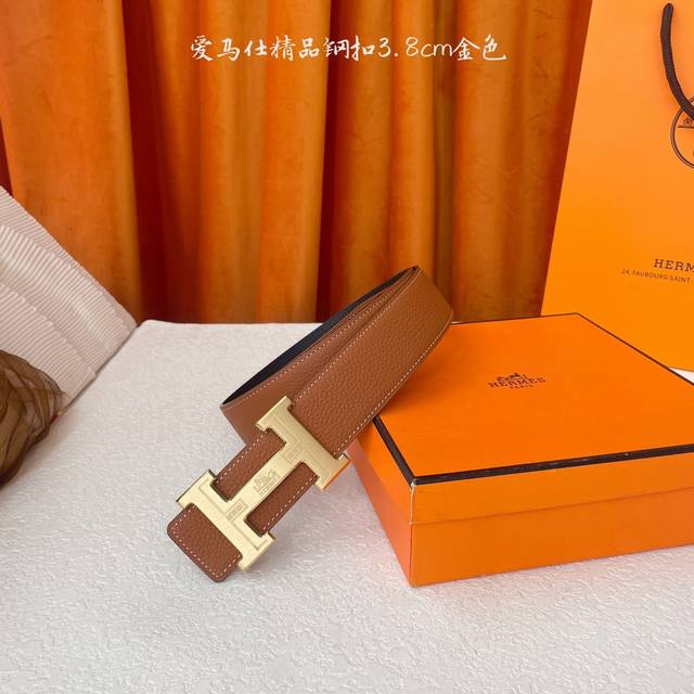 Hermes Original Hermes, 3.8cm wide imported original leather belt, double-sided,