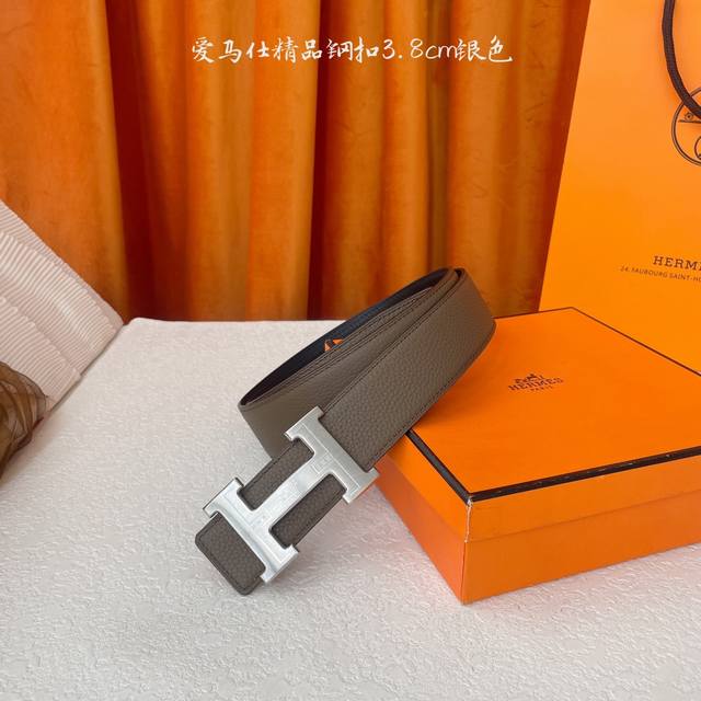 Hermes Original Hermes, 3.8cm wide imported original leather belt, double-sided,