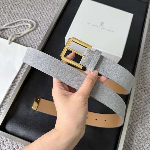 Brunello Cucinelli suede belt, 3.5 cm wide, simple style, easy to match