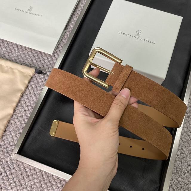 Brunello Cucinelli suede belt, 3.5 cm wide, simple style, easy to match