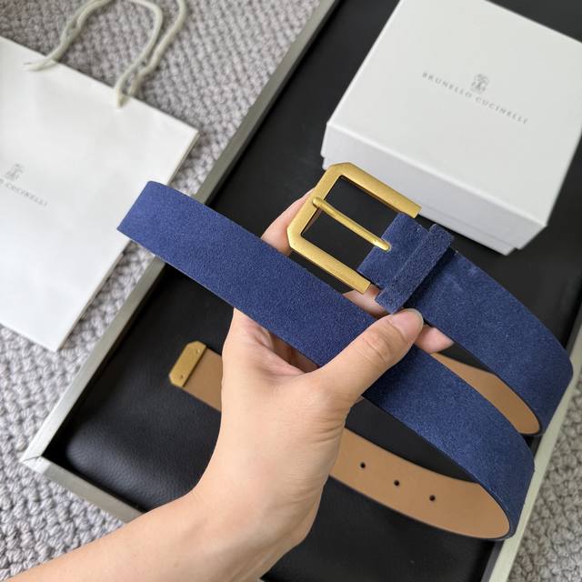 Brunello Cucinelli suede belt, 3.5 cm wide, simple style, easy to match