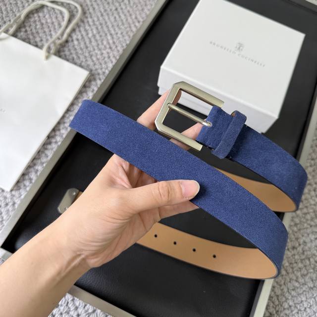 Brunello Cucinelli suede belt, 3.5 cm wide, simple style, easy to match