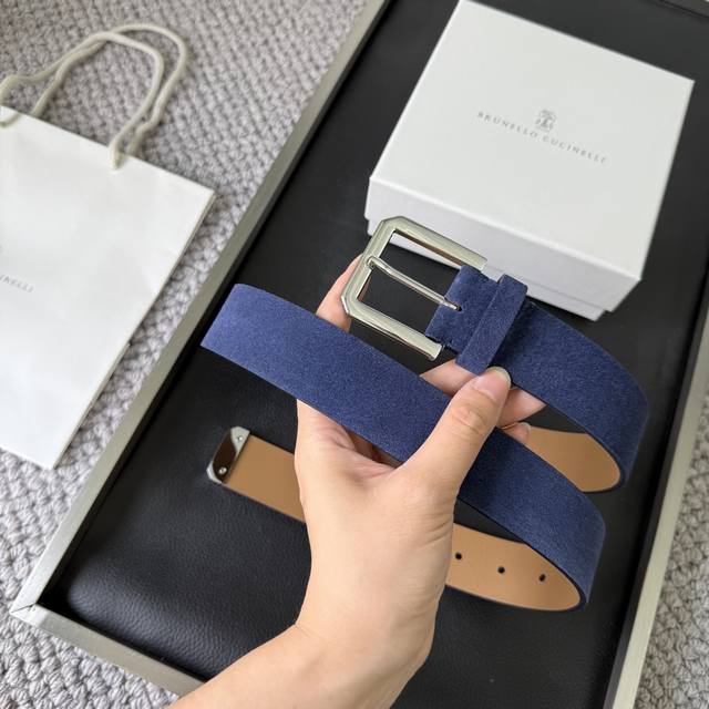 Brunello Cucinelli suede belt, 3.5 cm wide, simple style, easy to match
