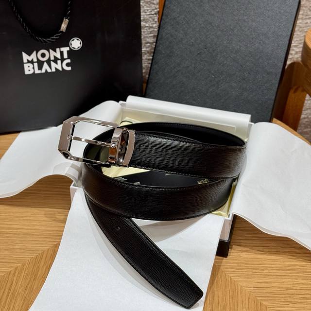 Montblanc men's belt is classic black and made of top-grain cowhide. It feels ve