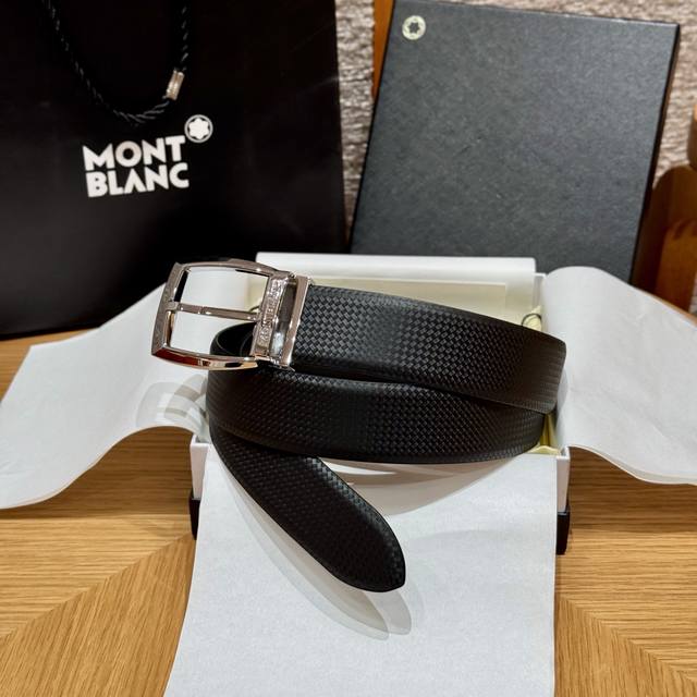 Montblanc men's belt is classic black and made of top-grain cowhide. It feels ve