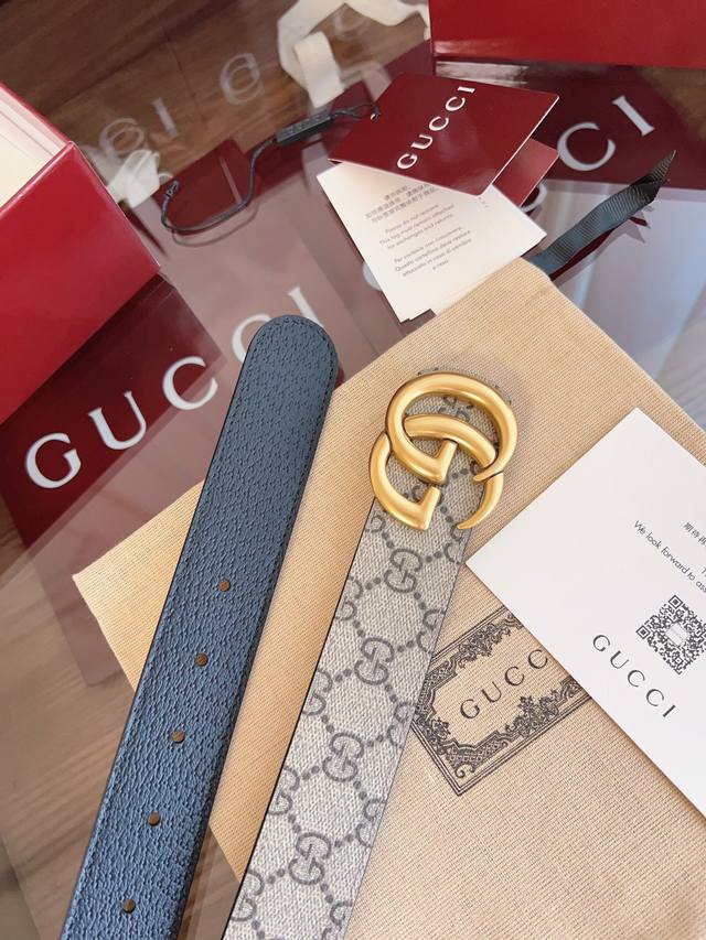 Stunning Gucci Double G Men's New Belt, 3.5cm wide, canvas with apricot monogram