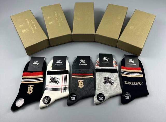 Special Burberry B new men's socks, one box of five pairs of pure cotton materia
