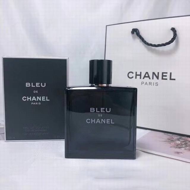 a vintage Chanel Bleu de Chanel Eau de Toilette for Men, featuring a matching, s
