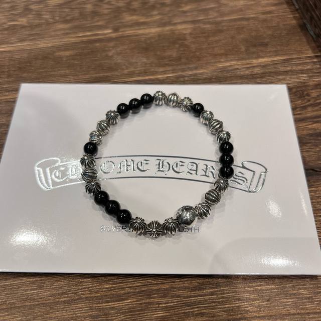 Chrome Hearts Natural Obsidian 19 Silver Bead Bracelet. This versatile bracelet