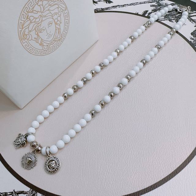 counter exquisite version Versace agate necklace multi-element agate Thai silver