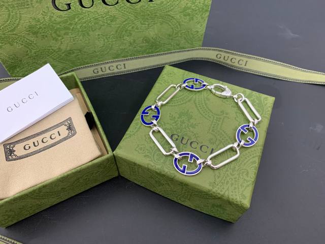 Arrived! Gucci new blue enamel interlocking double G bracelet in stock Length: 1