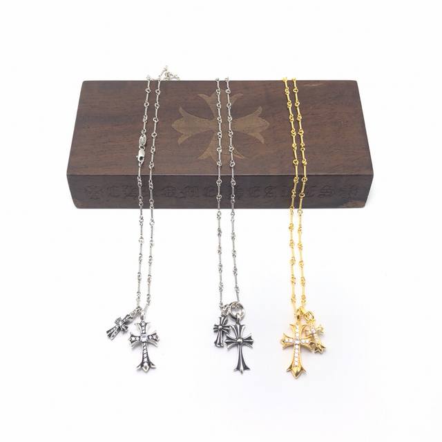 Chrome Hearts Double Cross Necklace Set. These three necklaces are stunning on w