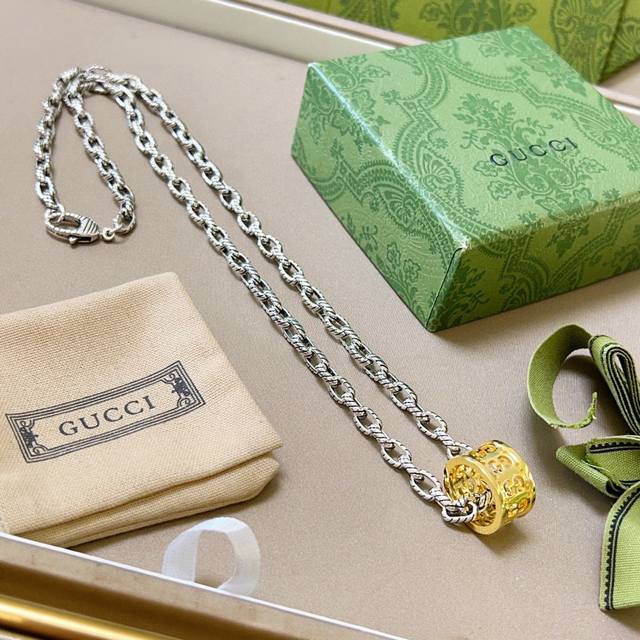 The latest Gucci necklace, featuring a higher-end chain and a celebrity-themed A