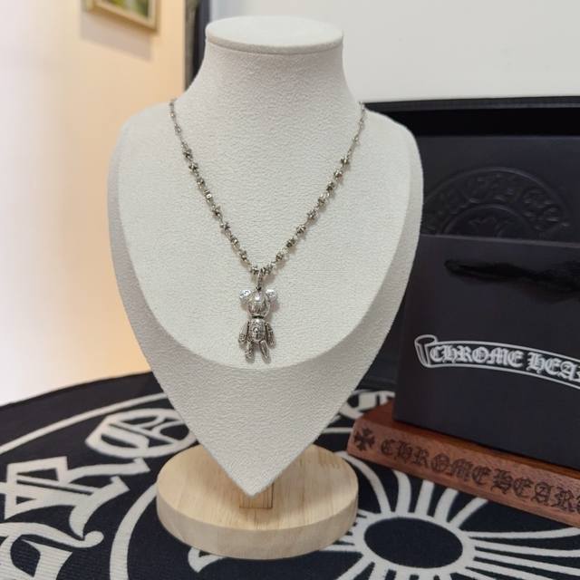 New counter quality Chrome Hearts cute bear necklace, chain length 60cm; concave