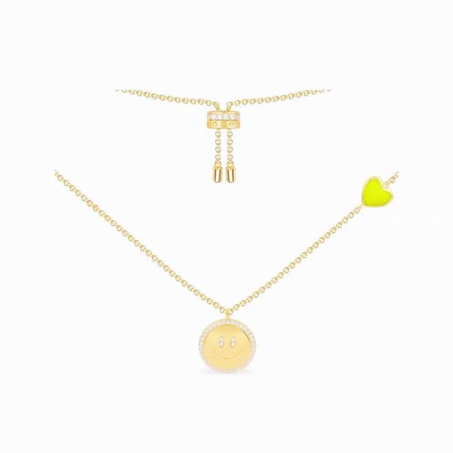 Batch A M Monaco fluorescent yellow smiley face diamond heart necklace! Enjoy th